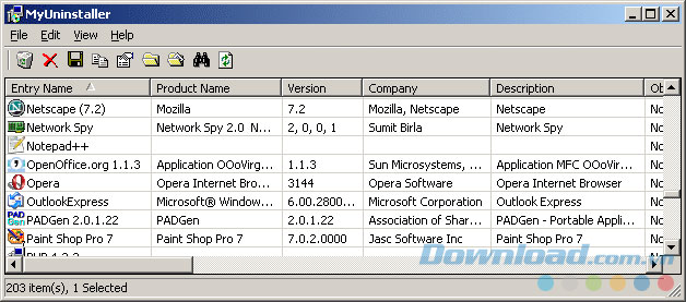 Giao diện phần mềm MyUninstaller
