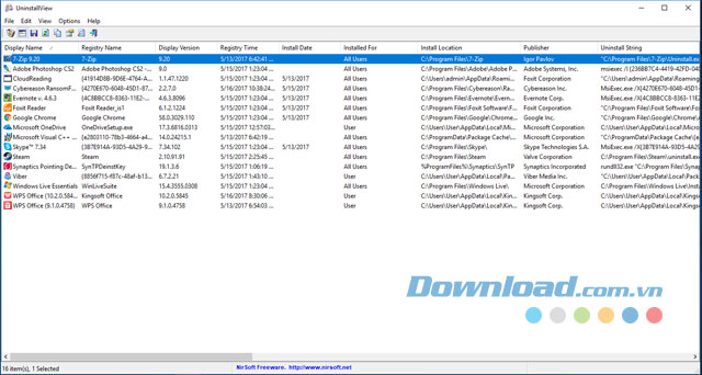Giao diện chính của ứng dụng UninstallView cho máy tính