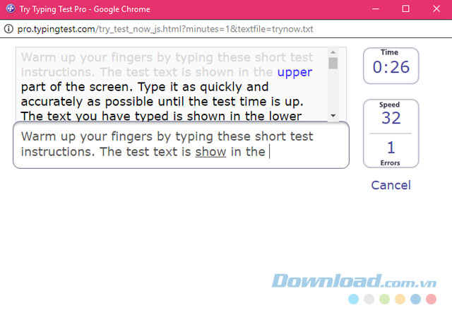 Kiểm tra trình độ đánh máy với Typing Test Pro