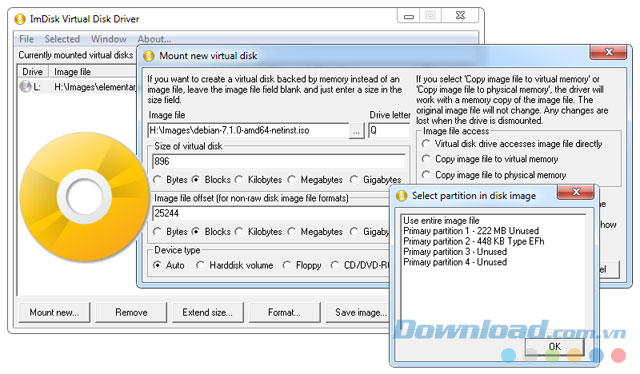 Giao diện phần mềm ImDisk Virtual Disk Driver