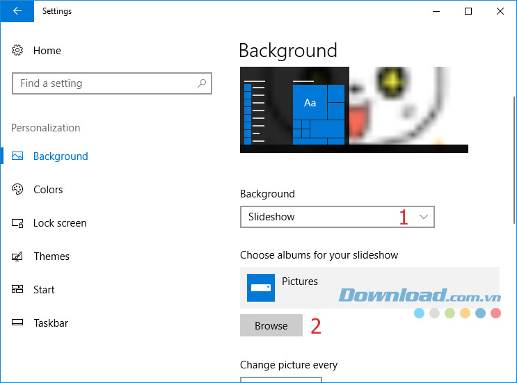 Duyệt thư mục ảnh sẽ sử dụng làm Background