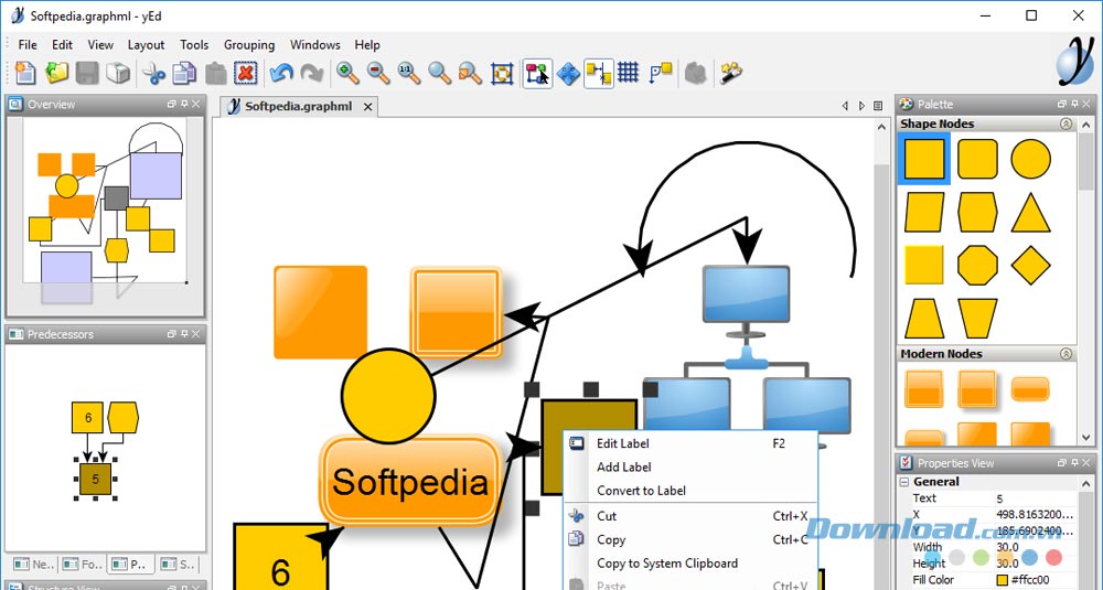 Giao diện chính của ứng dụng vẽ sơ đồ yEd miễn phí cho máy tính