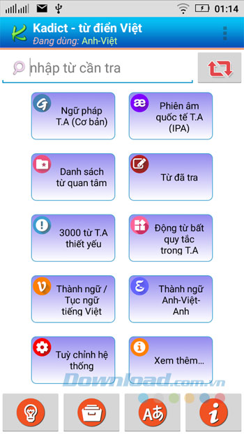 Giao diện chính Kadict