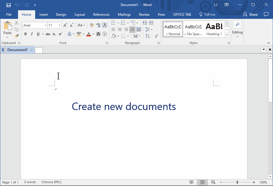 Giao diện sử dụng Office Tab trên Microsoft Word