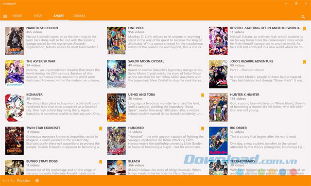 Giao diện Crunchyroll 