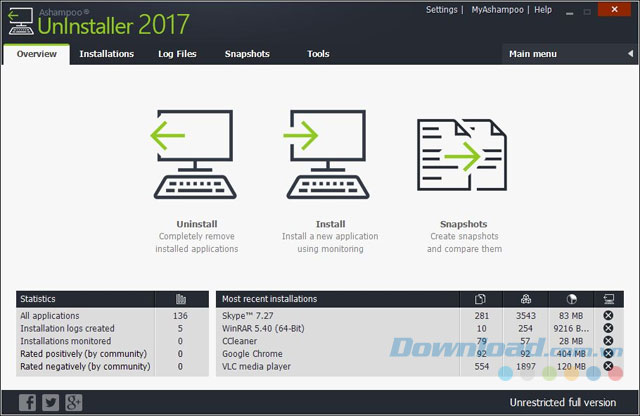 Giao diện Ashampoo UnInstaller 2017