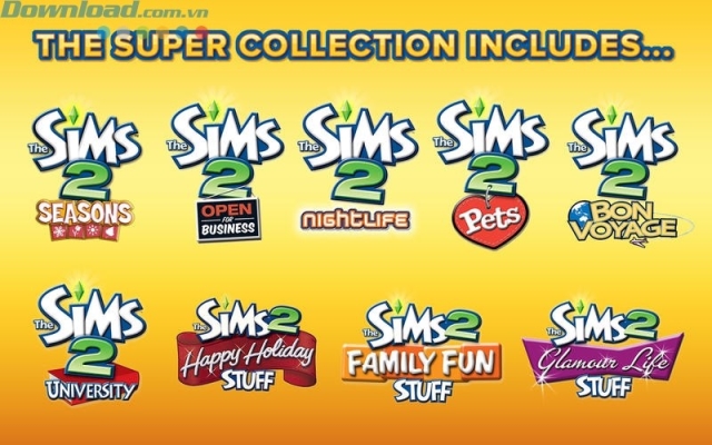 The Sims 2: Super Collection gồm 6 bản mở rộng và 3 bản stuff