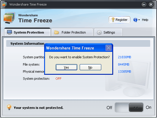 Wondershare Time Freeze với tính năng bảo vệ hệ thống