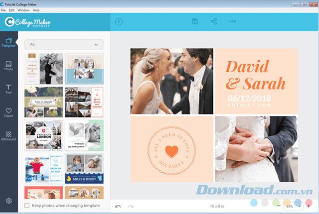 Giao diện phần mềm ghép ảnh FotoJet Collage Maker