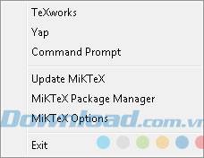 Thực đơn ngữ cảnh của MiKTeX