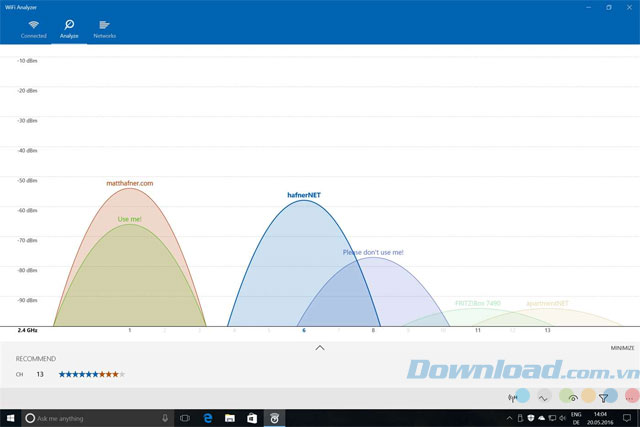 WiFi Analyzer: Công cụ phân tích mạng WiFi mạnh mẽ và miễn phí cho Windows 10. https://st.download.com.vn/data/image/2017/10/26/WiFi-Analyzer-giao-dien.jpg