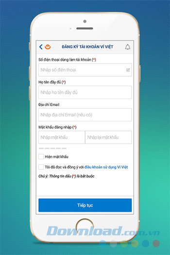 Đăng ký tài khoản Ví Việt 