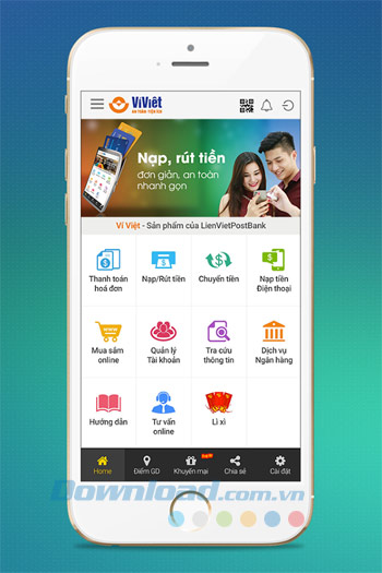 Giao diện chính Ví Việt 