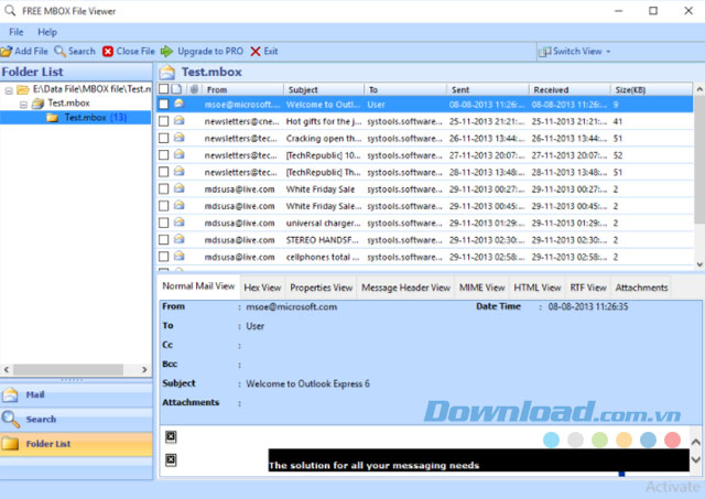Giao diện MBOX Viewer