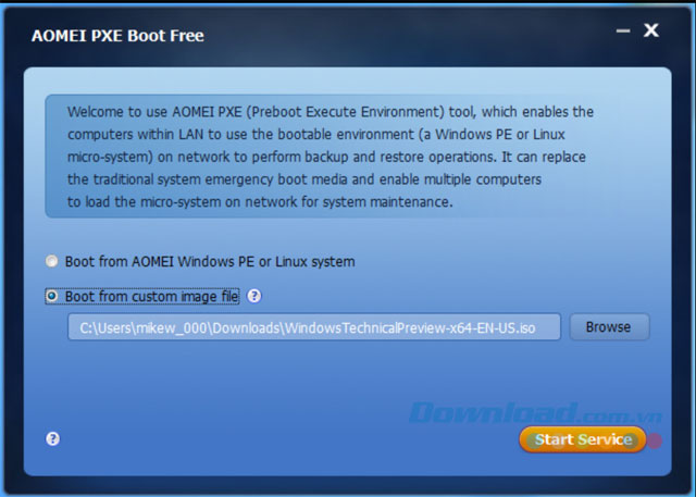 Giao diện AOMEI PXE Boot Tool