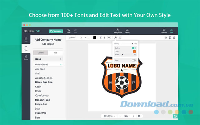 Nhiều font chữ tạo sẵn