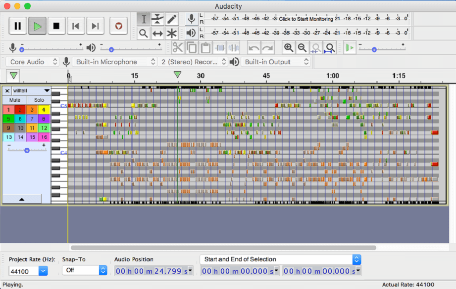 Giao diện Audacity 2.2.0 MIDI playback khi chạy trên macOS