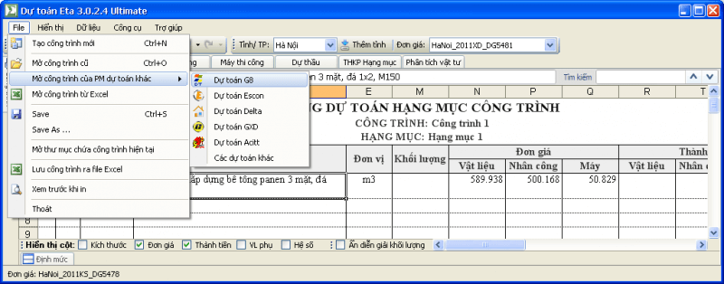 Mở công trình từ phần mềm khác ngay trong Eta