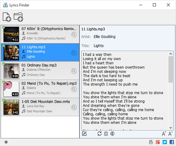 Giao diện Lyrics Finder