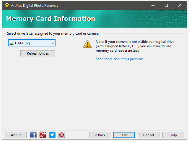 Giao diện ArtPlus Digital Photo Recovery 