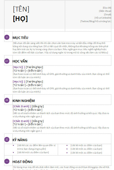 Template 1: Sơ yếu lý lịch của Học viên