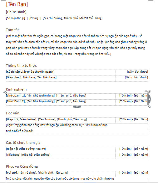 Hồ sơ cá nhân và thư ứng tuyển (theo trình tự thời gian)