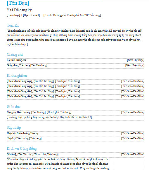 Hồ sơ cá nhân cho y tá, điều dưỡng