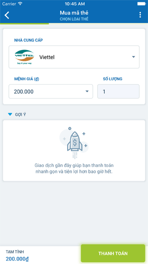 Mua mã thẻ của nhiều nhà mạng khác nhau, tiện lợi