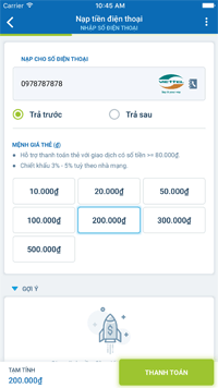 Nạp thẻ điện thoại tiện ích, nhiều mã thẻ khác nhau