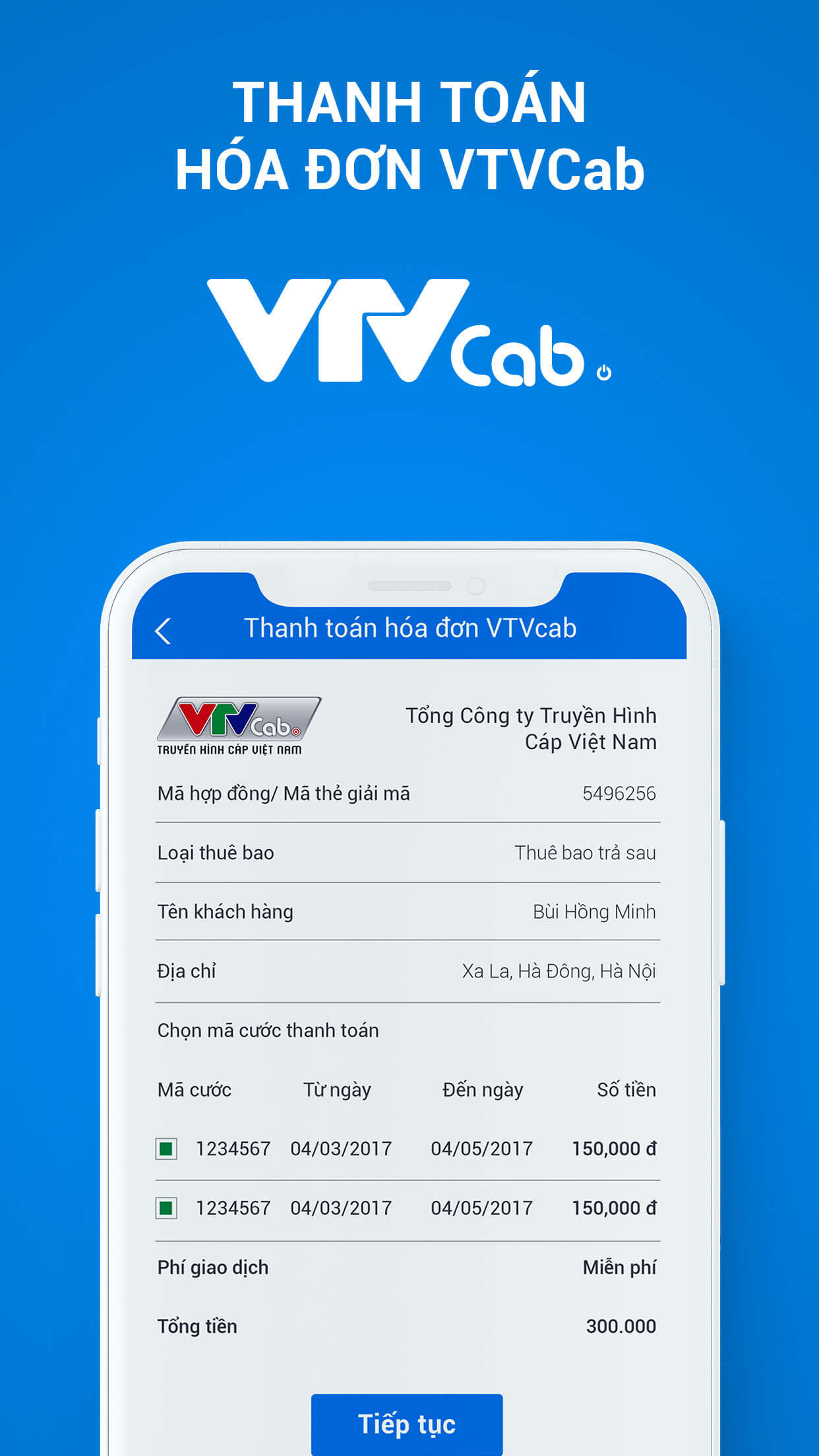 Cho phép thanh toán hóa đơn VTCcab