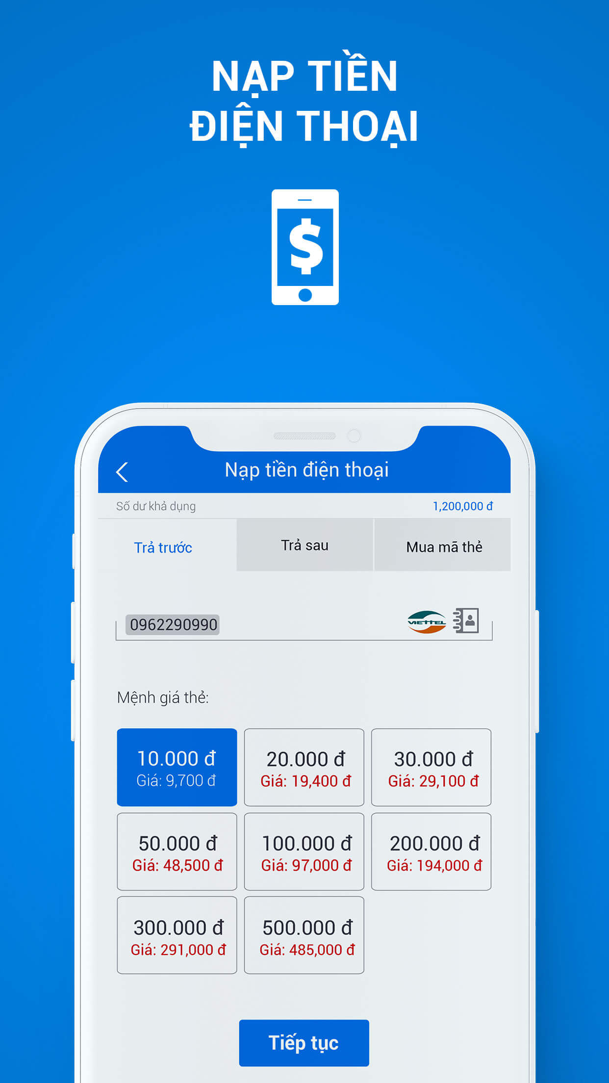 Nạp tiền điện thoại dễ dàng, nhanh chóng