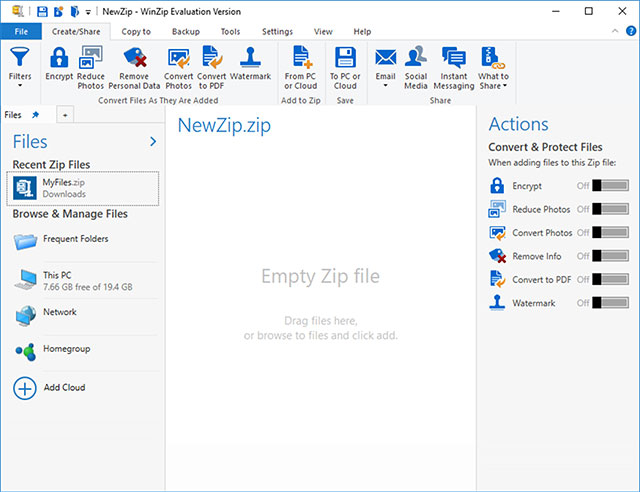 Giao diện WinZip for Windows 10