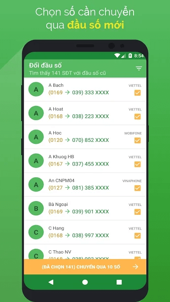 Chọn số cần chuyển qua đầu số mới