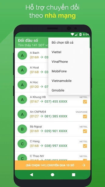 Hỗ trợ chuyển đổi qua nhà mạng 