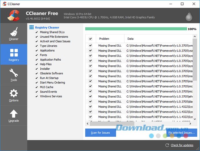 Công cụ dọn dẹp và tối ưu hóa máy tính hàng đầu - CCleaner. https://st.download.com.vn/data/image/2018/08/31/CCleaner-quet-registry.jpg
