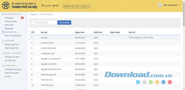 Danh sách lớp học