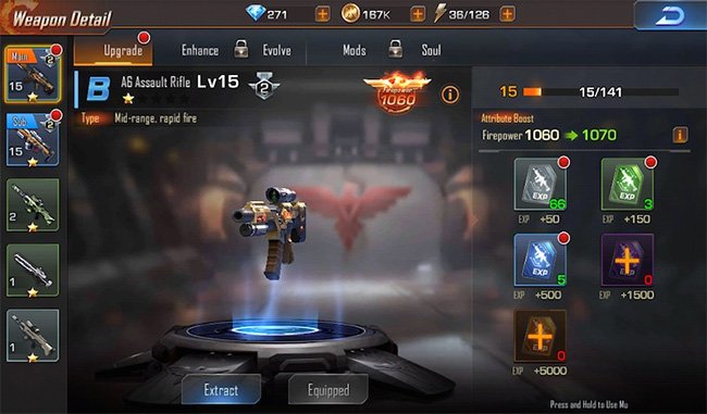 Trang bị vũ khí trong game nhập vai Contra Return