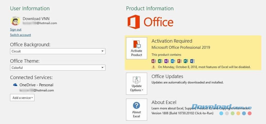 Giao diện của Microsoft Office 2019