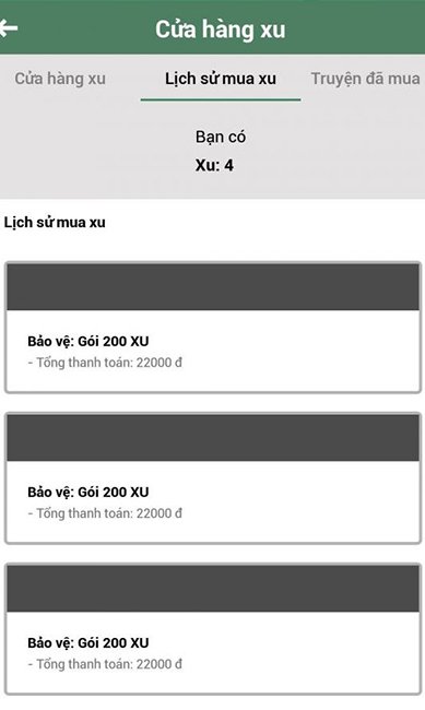 Lịch sử mua xu trên Comi