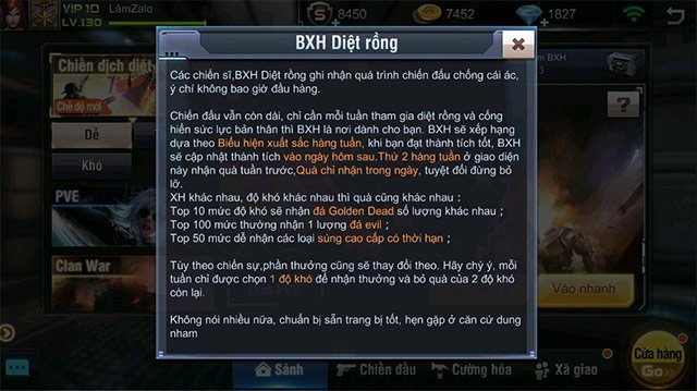 Bảng xếp hạng Chiến Dịch Diệt Rồng