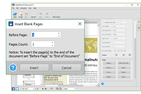 Able2extract Professional 12 chèn trang trắng vào PDF