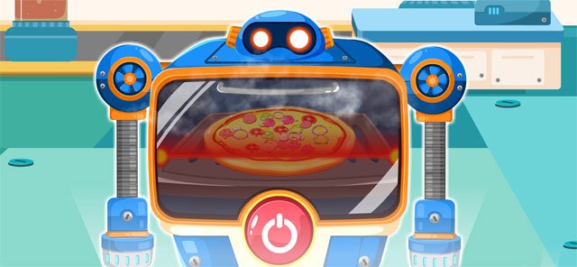 Nướng bánh pizza trong lò nướng rô-bốt