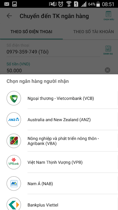 Chuyển tiền tiện lợi trên BankPlus cho Android