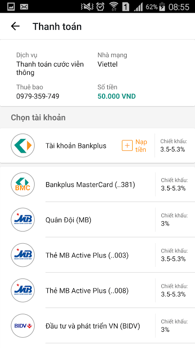 Thanh toán hóa đơn trên BankPlus cho Android
