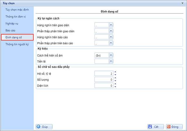 Thiết lập định dạng số