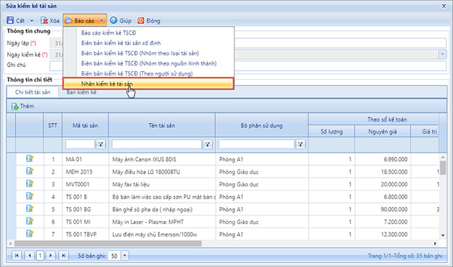 Cập nhật nhãn kiểm kê