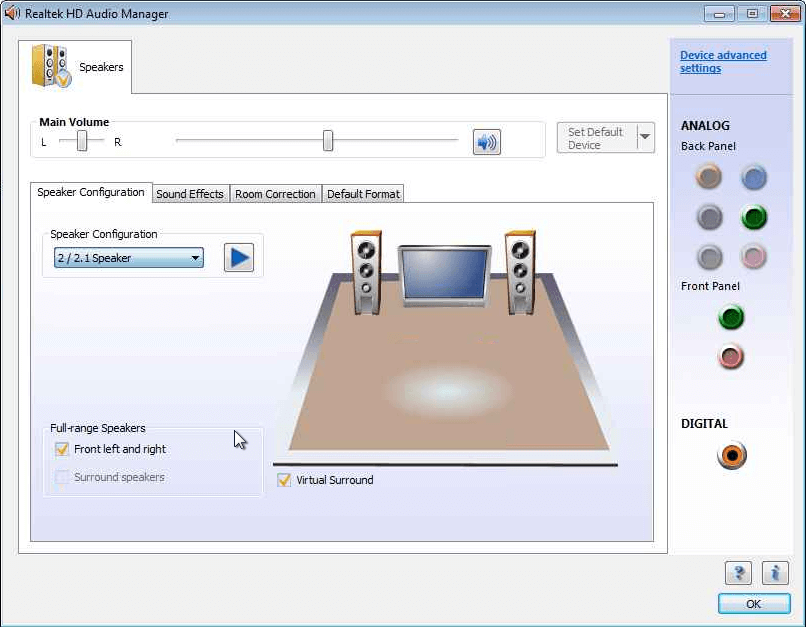 Giao diện làm việc của trình điều khiển Realtek HD Audio Drivers