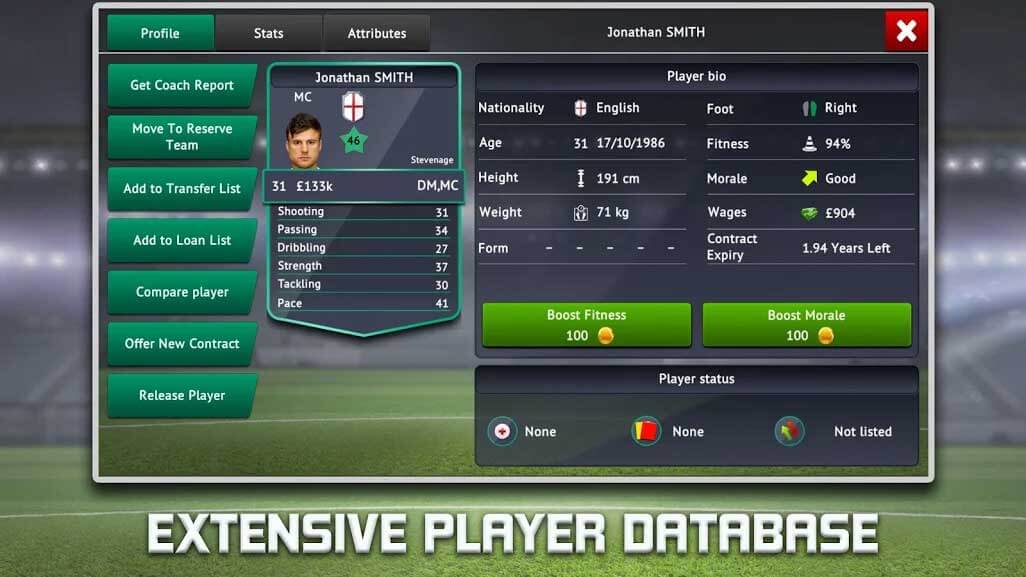 Cơ sở dữ liệu người chơi trong Soccer Manager 2019