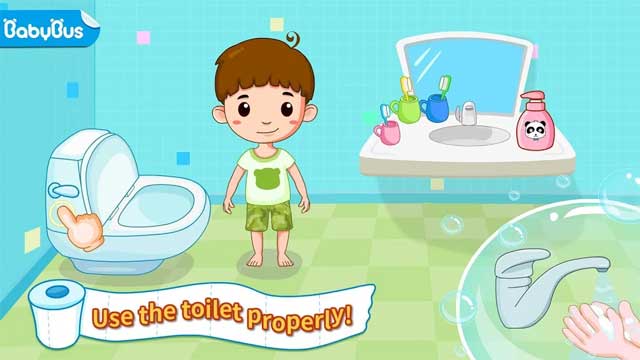 Game sẽ dạy bé cách sử dụng giấy vệ sinh và rửa tay sạch sẽ