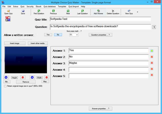 Giao diện Multiple Choice Quiz Maker